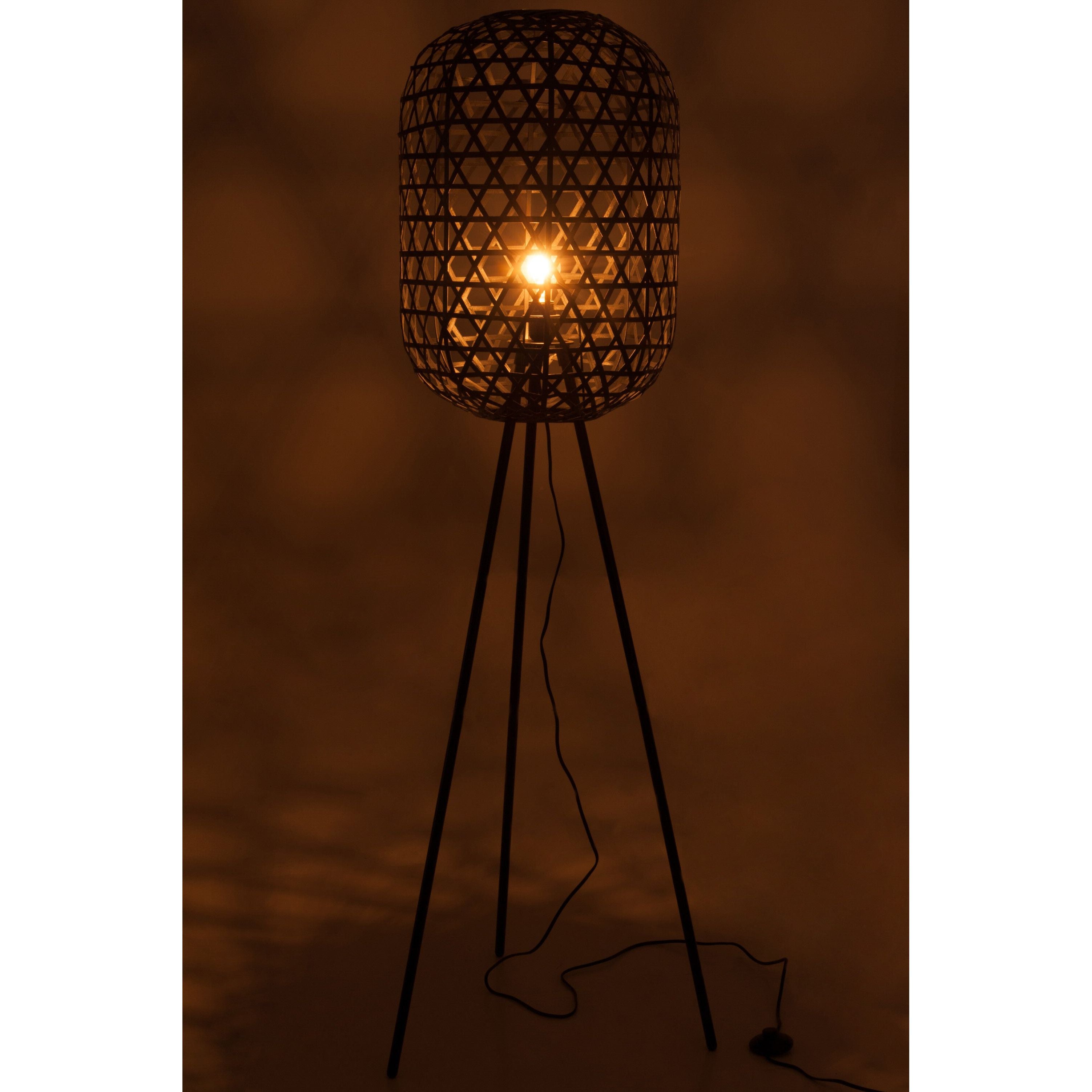 Lamp Staand Tripod Rond Bamboe/metaal Zwart