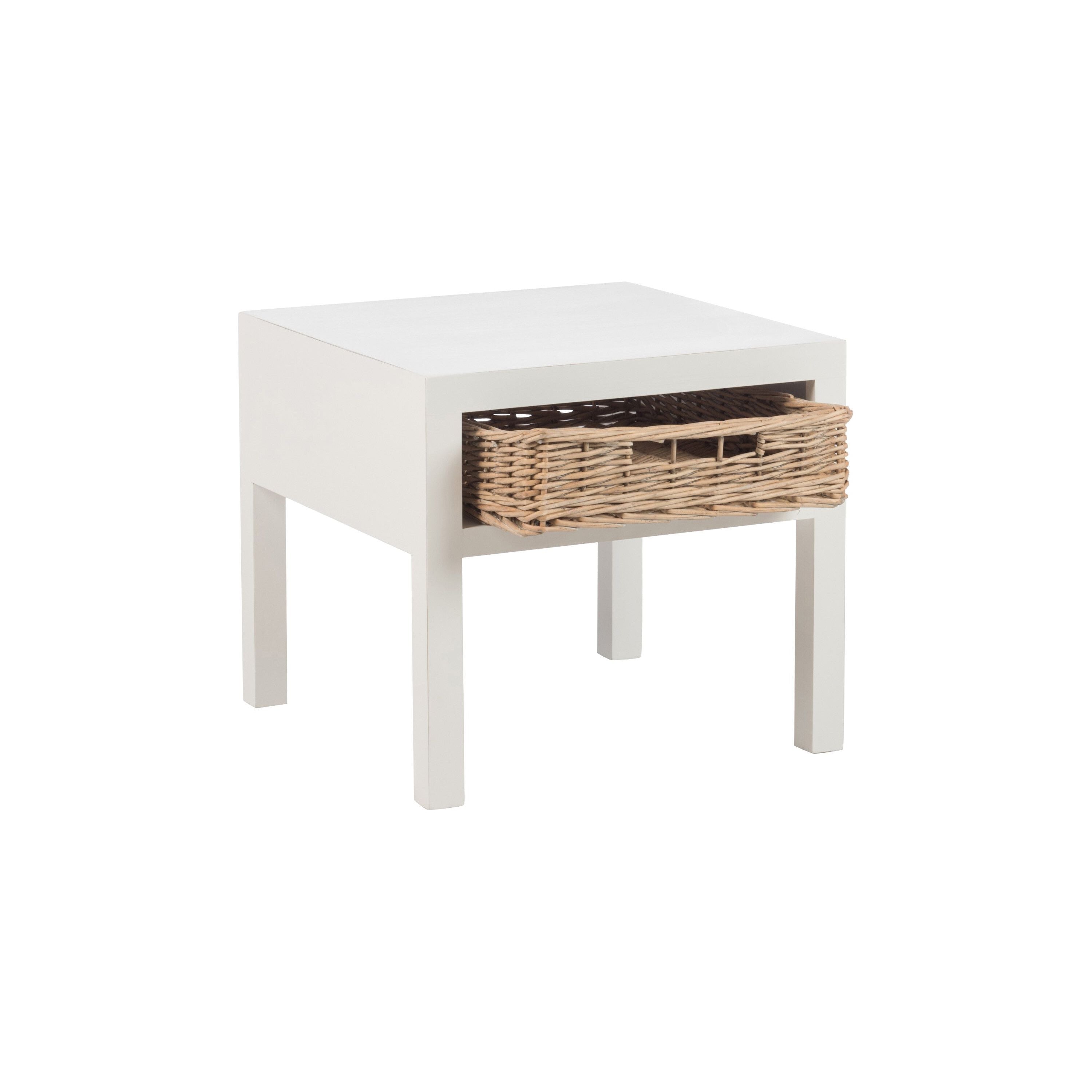 Bedside table + 1 Basket Wood White