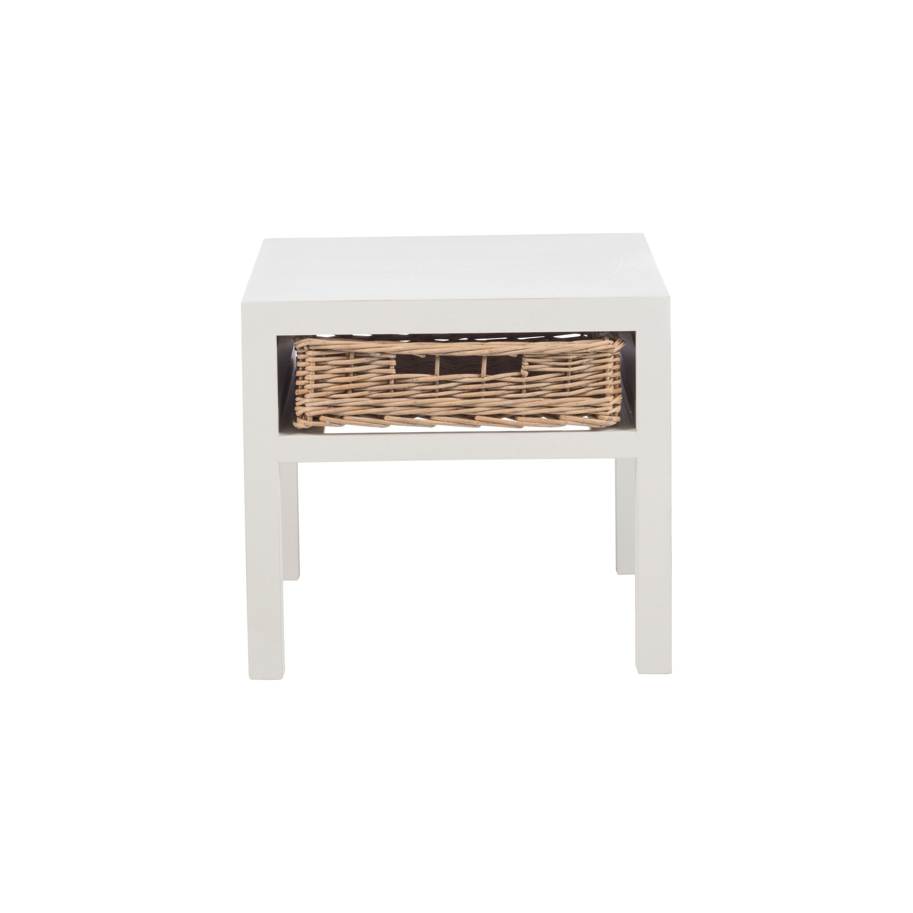 Bedside table + 1 Basket Wood White