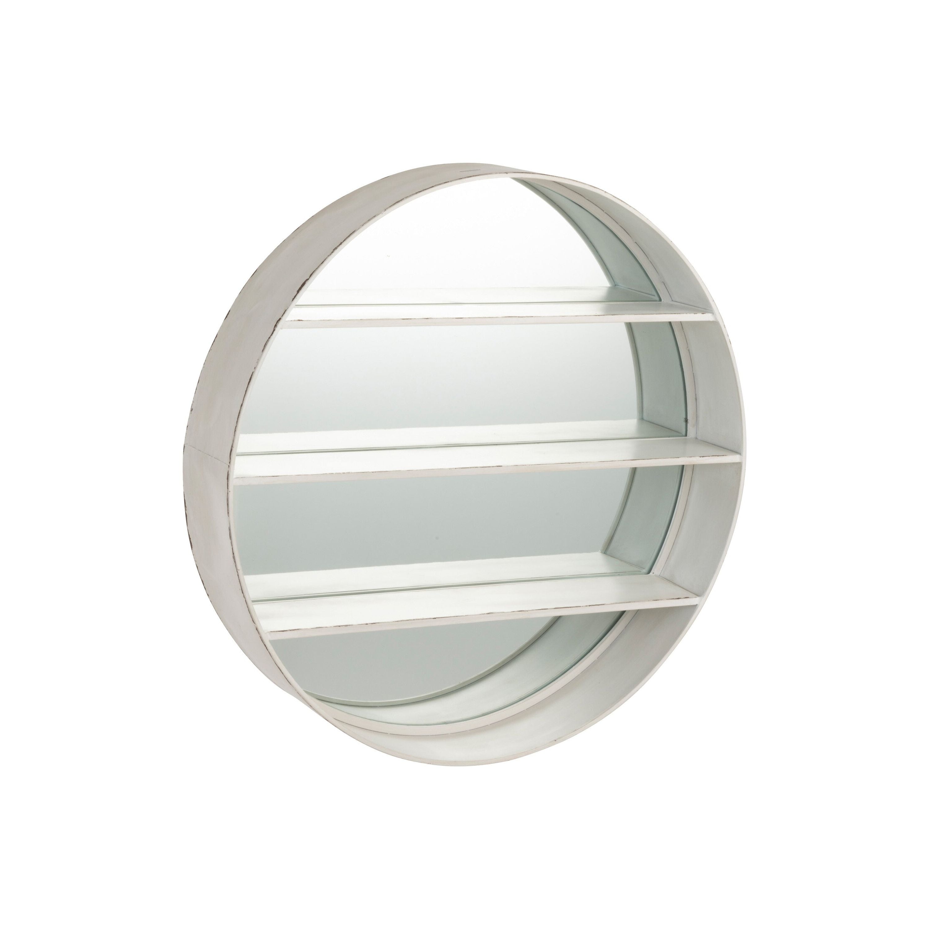 Mirror Round Shelf Wood White