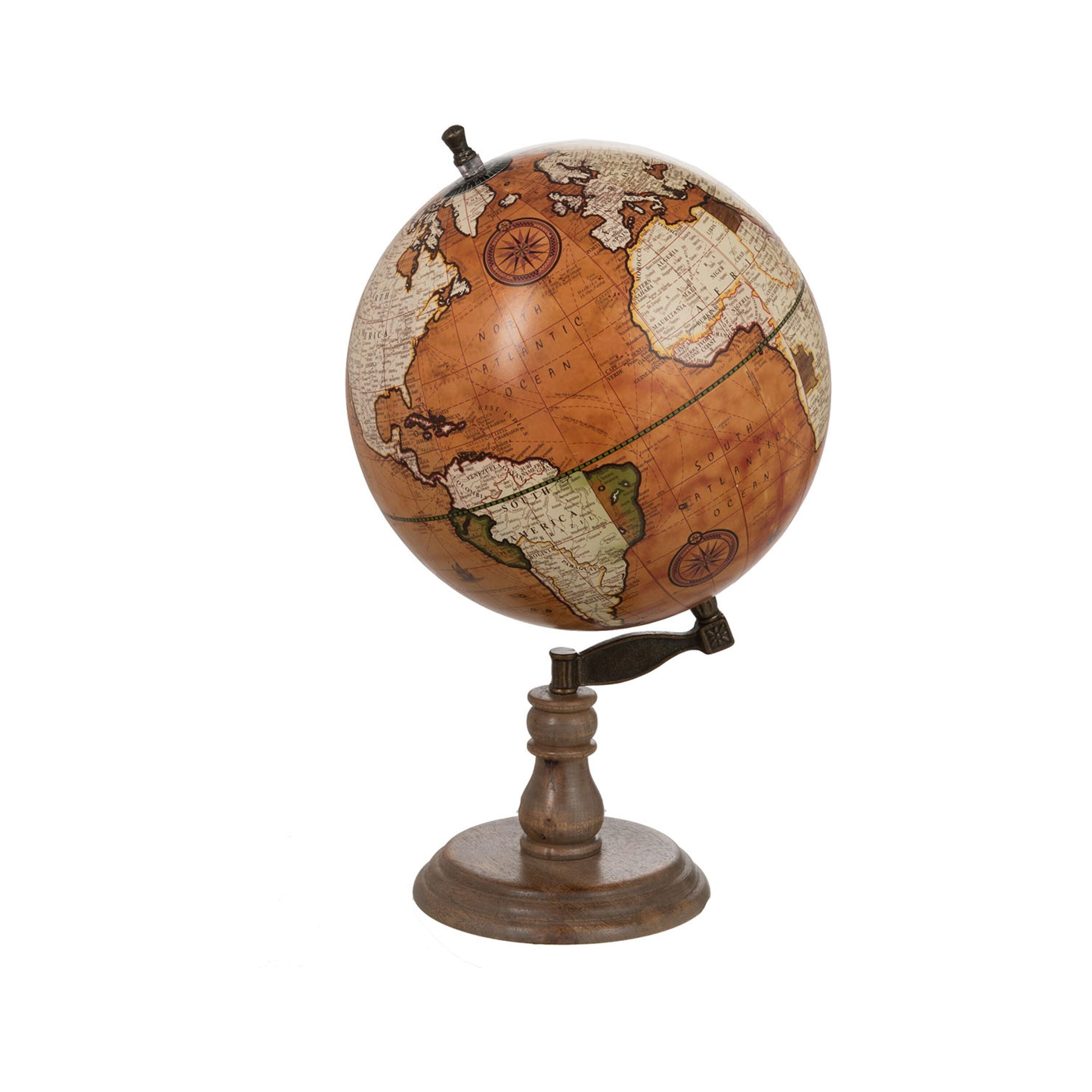 Globe On Foot Wood Rust/natural Large