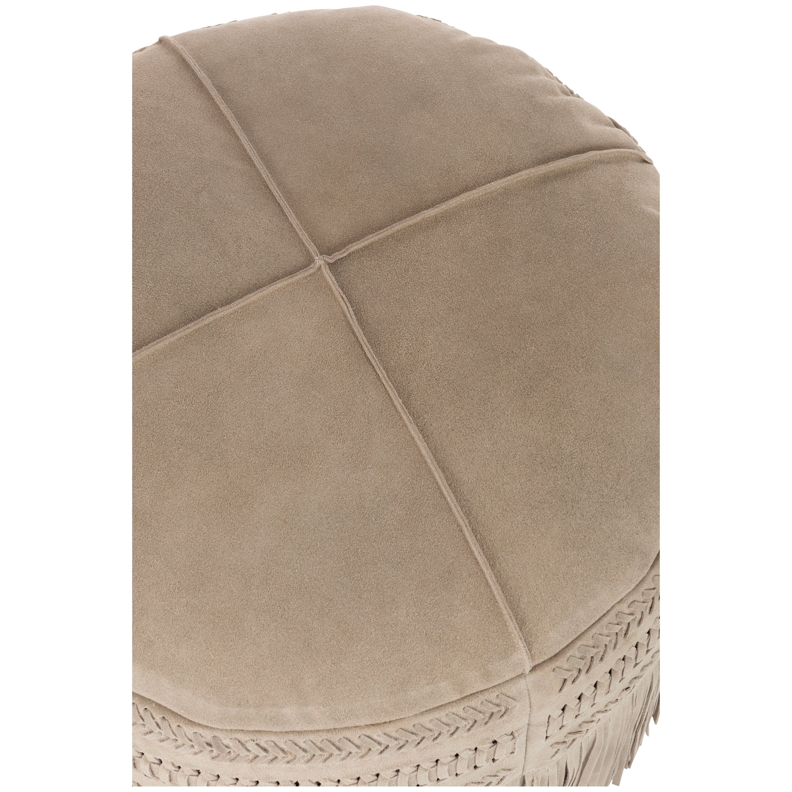 Pouf Fringes Round Leather Light Gray