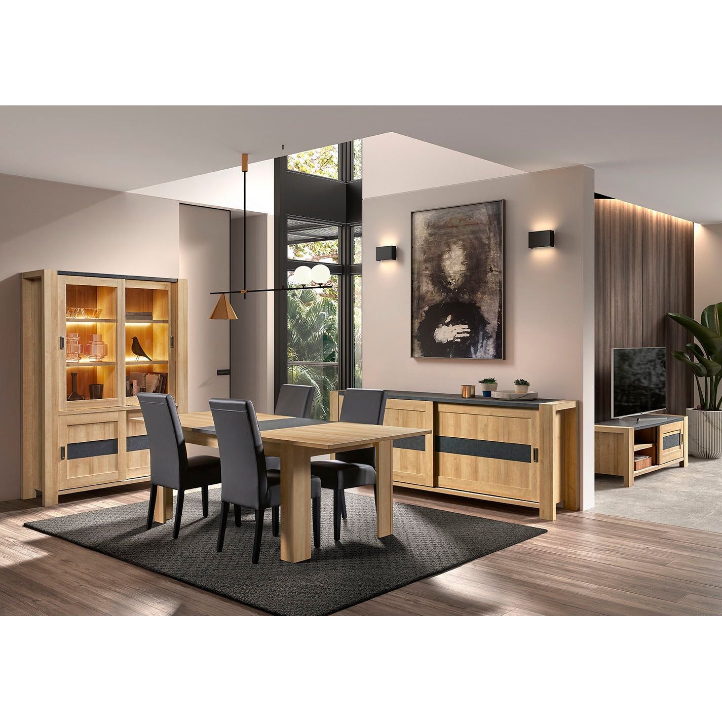 Display cabinet | Furniture series Costas | Anthracite, natural | 141
