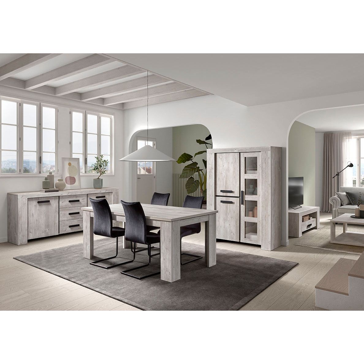Display cabinet | Furniture series Bergen | light gray, natural,
