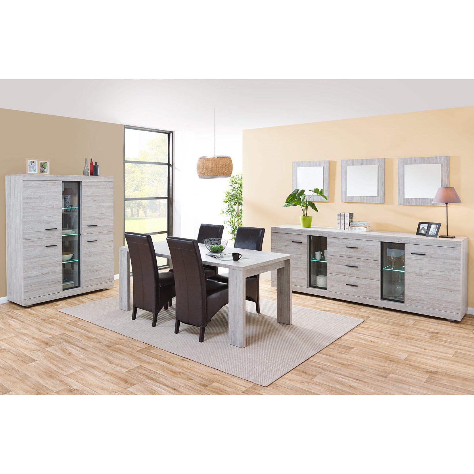 TV cabinet | Furniture series Thoma | light gray, natural | 150x