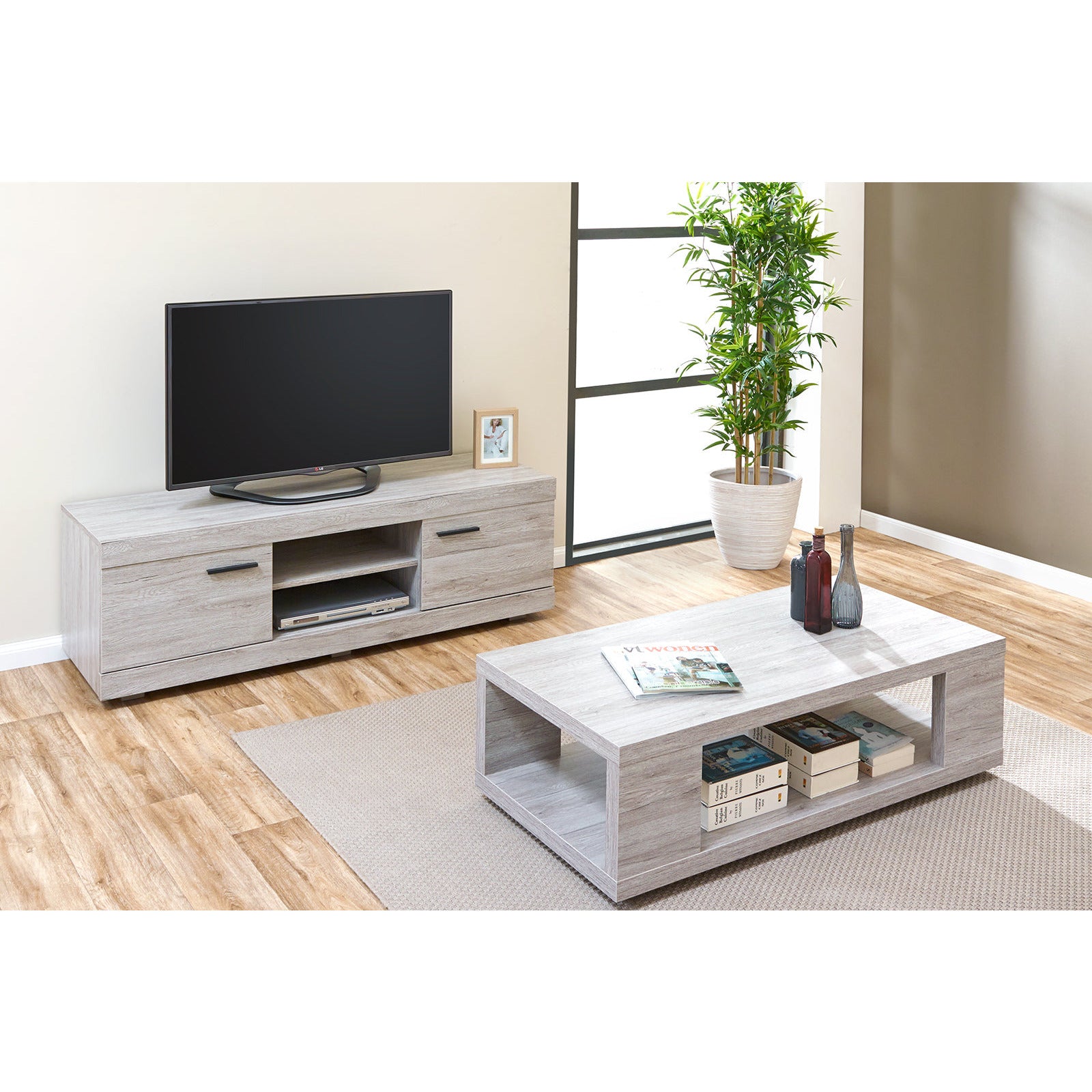 Coffee table | Furniture series Thoma | light gray, natural | 120x