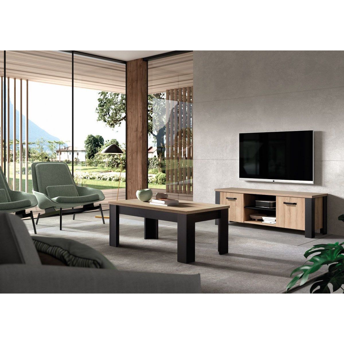 TV-meubel | Meubelserie Highlight | bruin, naturel, zwart |