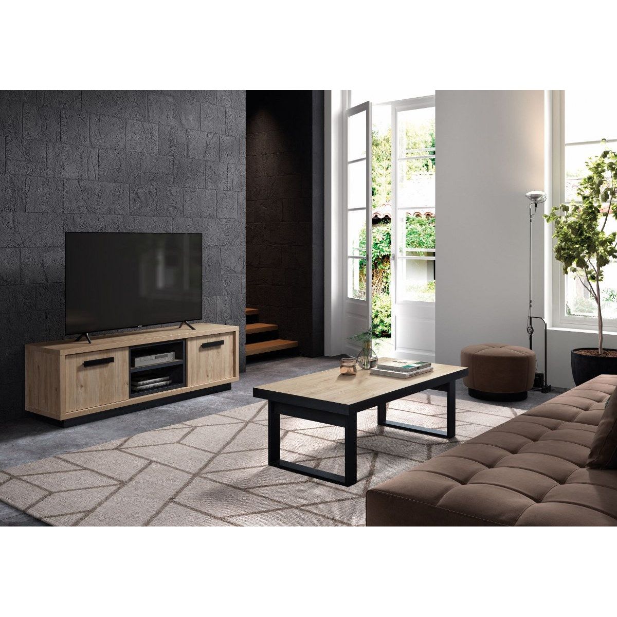 TV-meubel | Meubelserie Tilly | bruin, naturel, zwart | 168