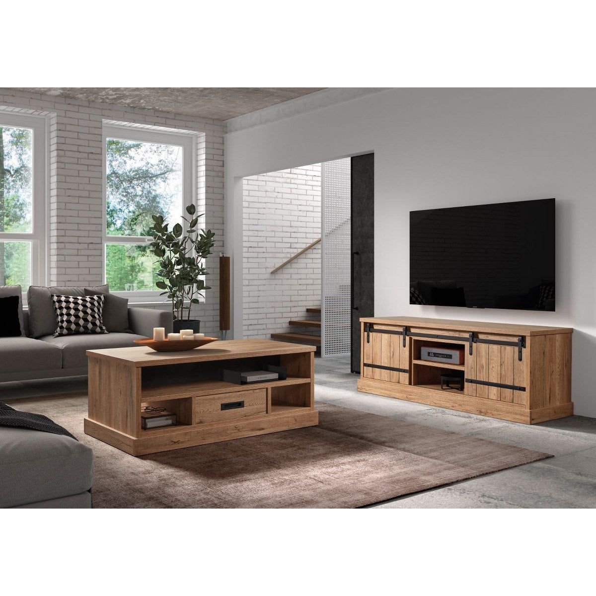 TV-meubel | Meubelserie Albert | bruin, naturel, zwart | 164