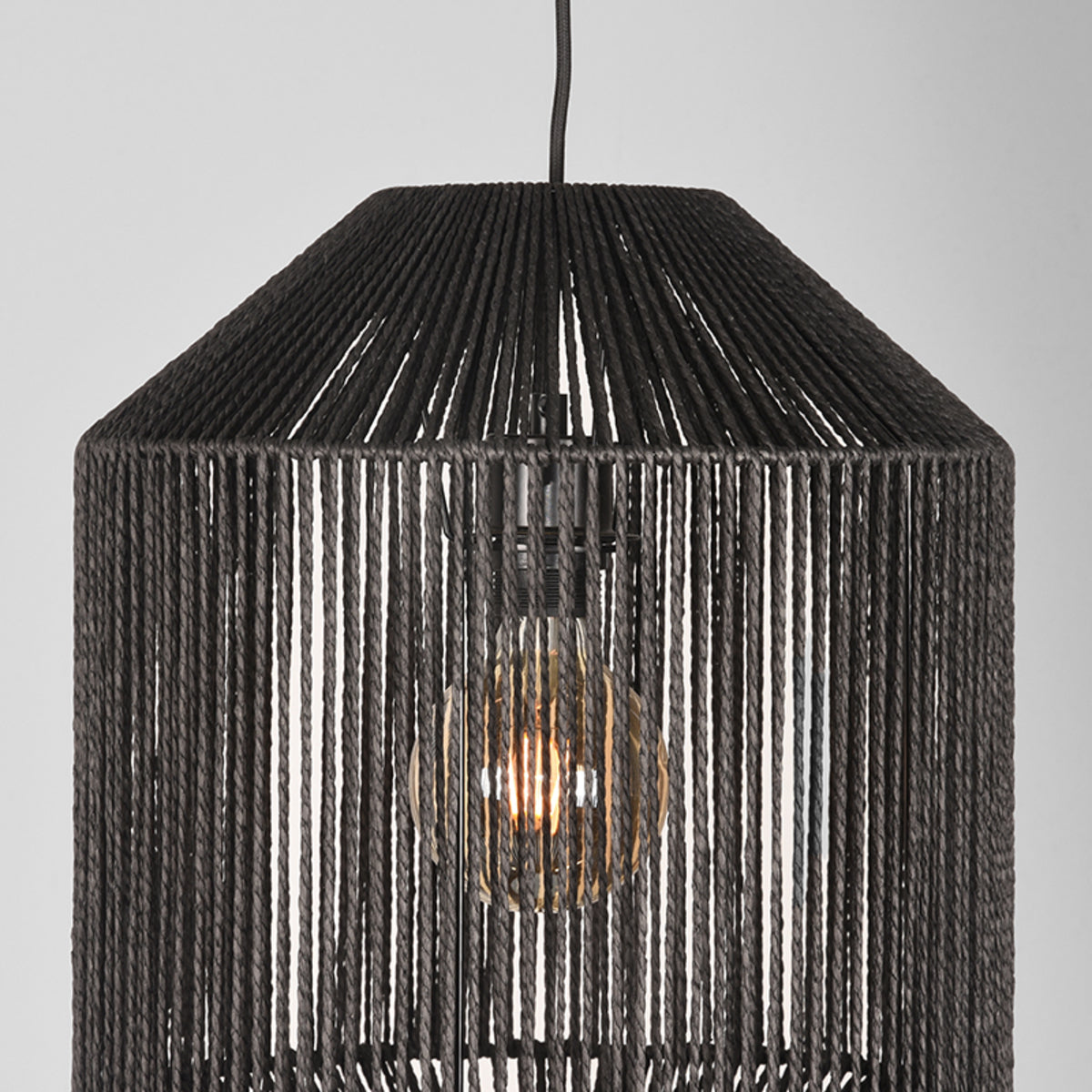LABEL51 Hanging Lamp Ibiza - Black - Jute - 1-Light Cylinder