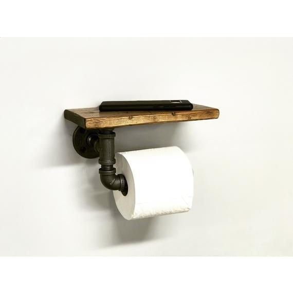 Toilet roll holder made of mango wood and iron
