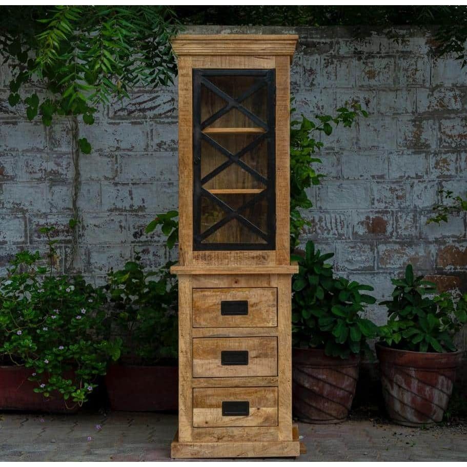 Display cabinet narrow Maceio mango wood 180 cm high