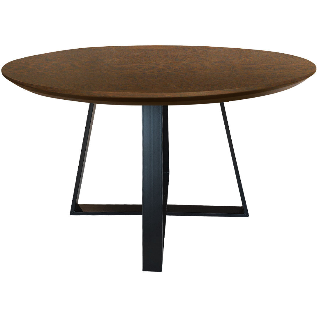 Dining table | Round | Dark brown | Oak wood | Lacquered Cross Leg |
