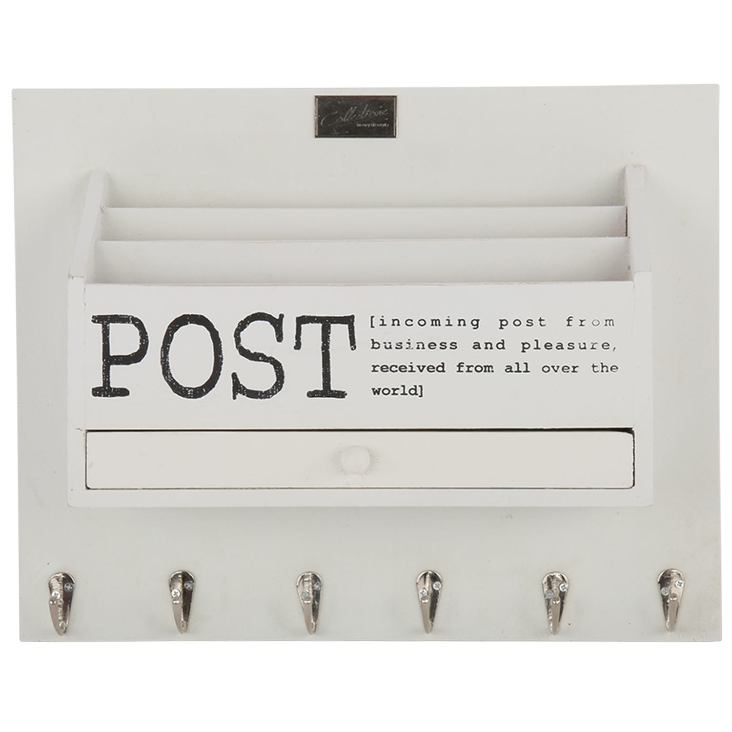 Landelijke Postbak Special Text 38 cm Wit Met 6 Haken