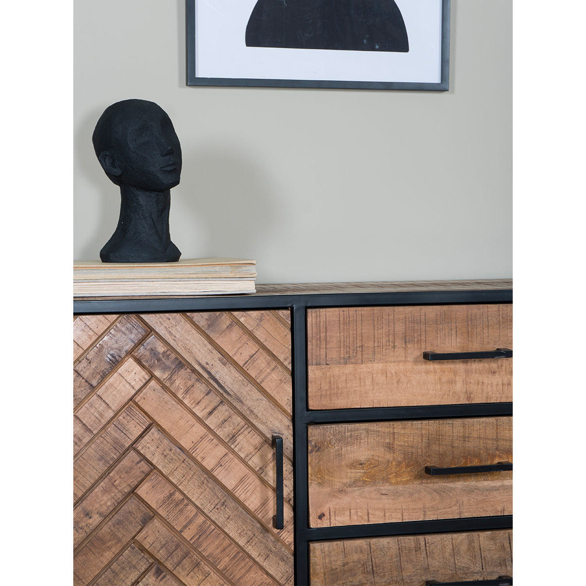 Sideboard Rune Herringbone - Brown Mango Wood - 170 cm