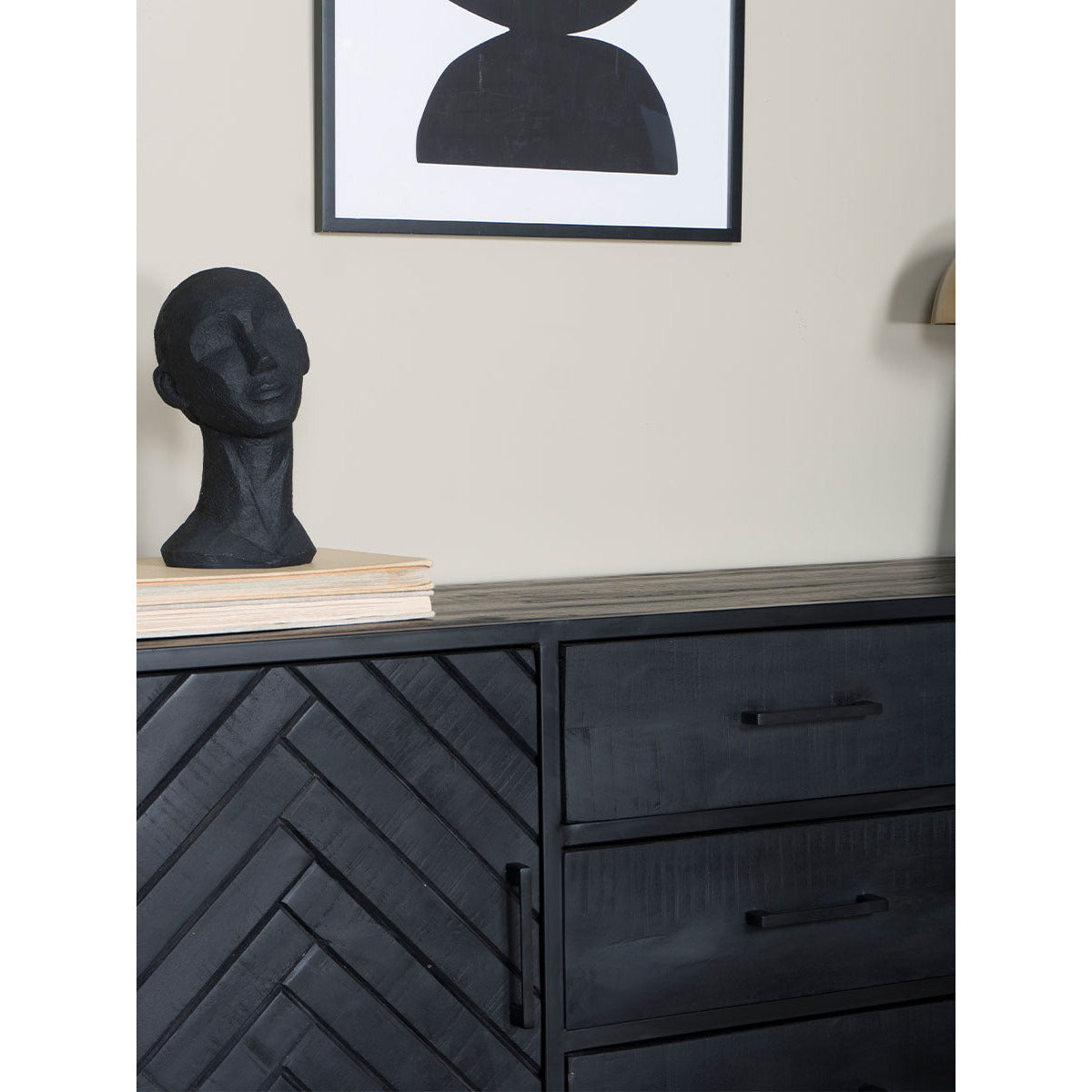 Sideboard Rune Herringbone - Black Mango Wood - 170 cm