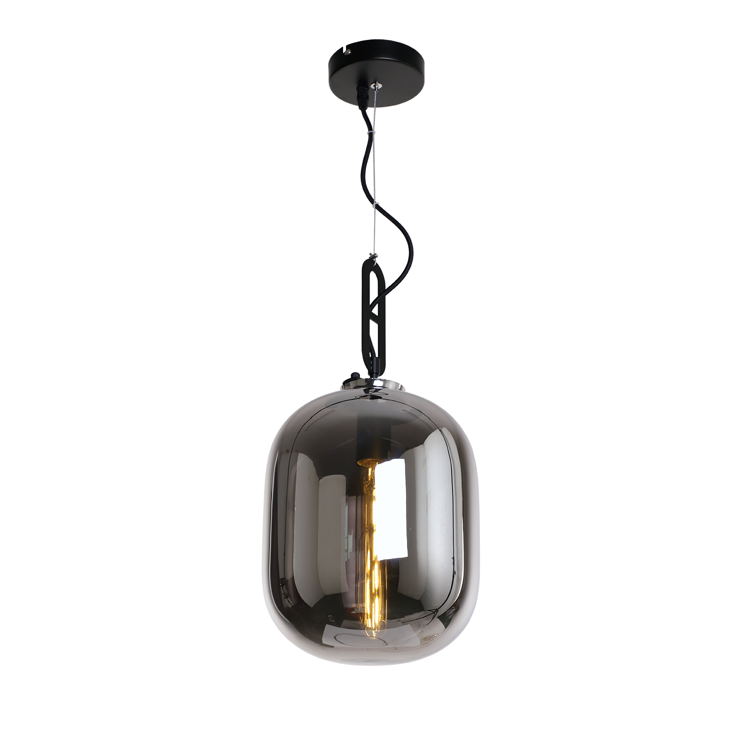 Hanglamp Larino Modern 25 cm 1 Lichts Zwart Met Fume Glas