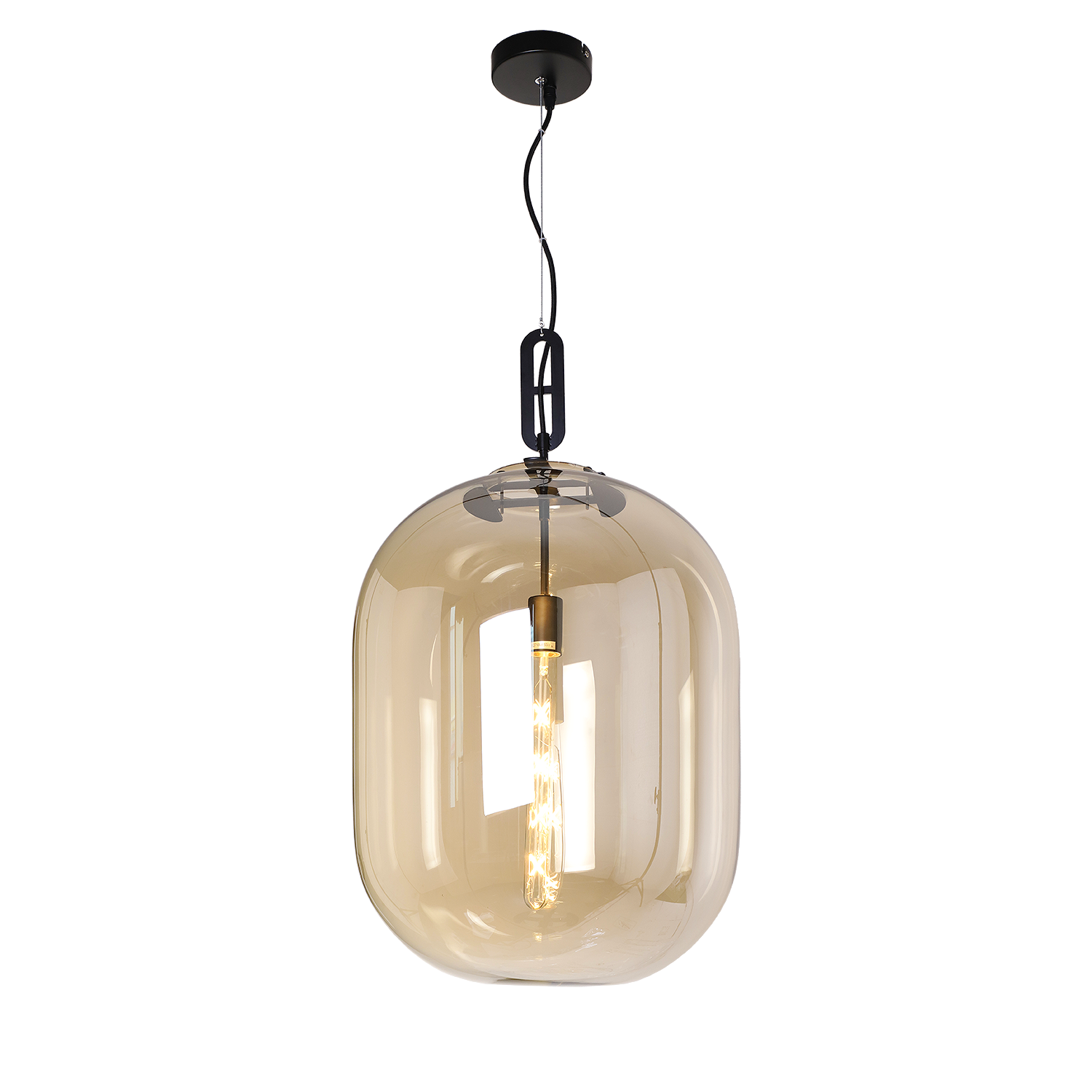 Hanglamp Larino Modern 45 cm 1 Lichts Goud Met Amber Glas