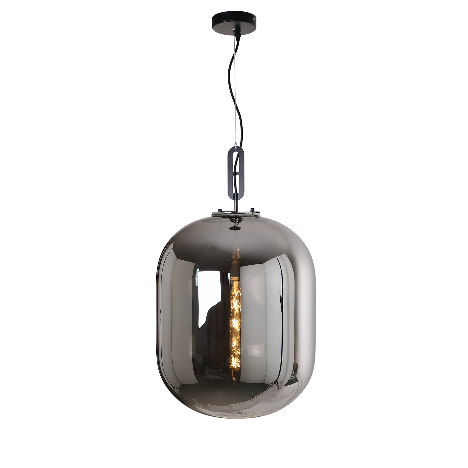 Hanglamp Larino Modern 45 cm 1 Lichts Zwart Met Fume Glas