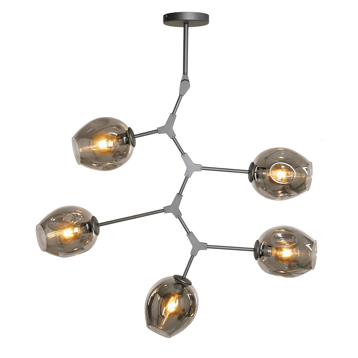Hanglamp Laurenzo (D) 5 lichts antraciet + fume glas