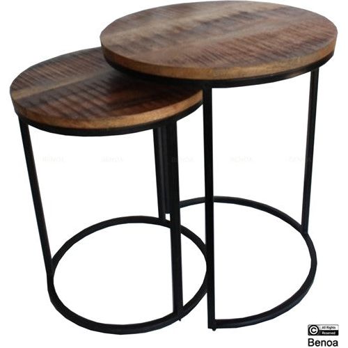 Iron round nesting table wooden top (set of 2) 46/39