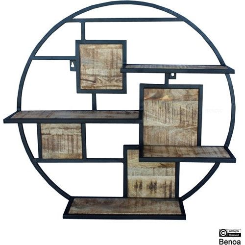 Iron round wall rack with wooden shelf 80