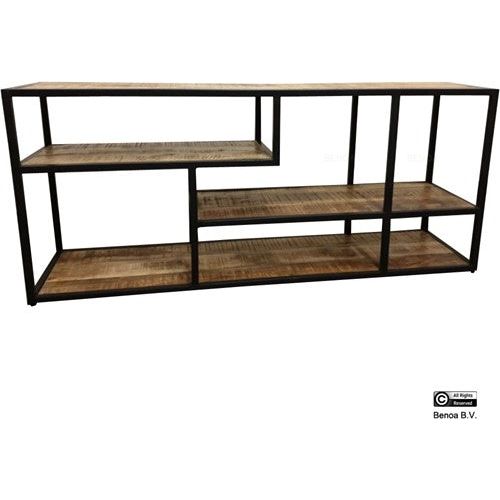 Iron tv rack with wooden shelf 140x35x60 iron black