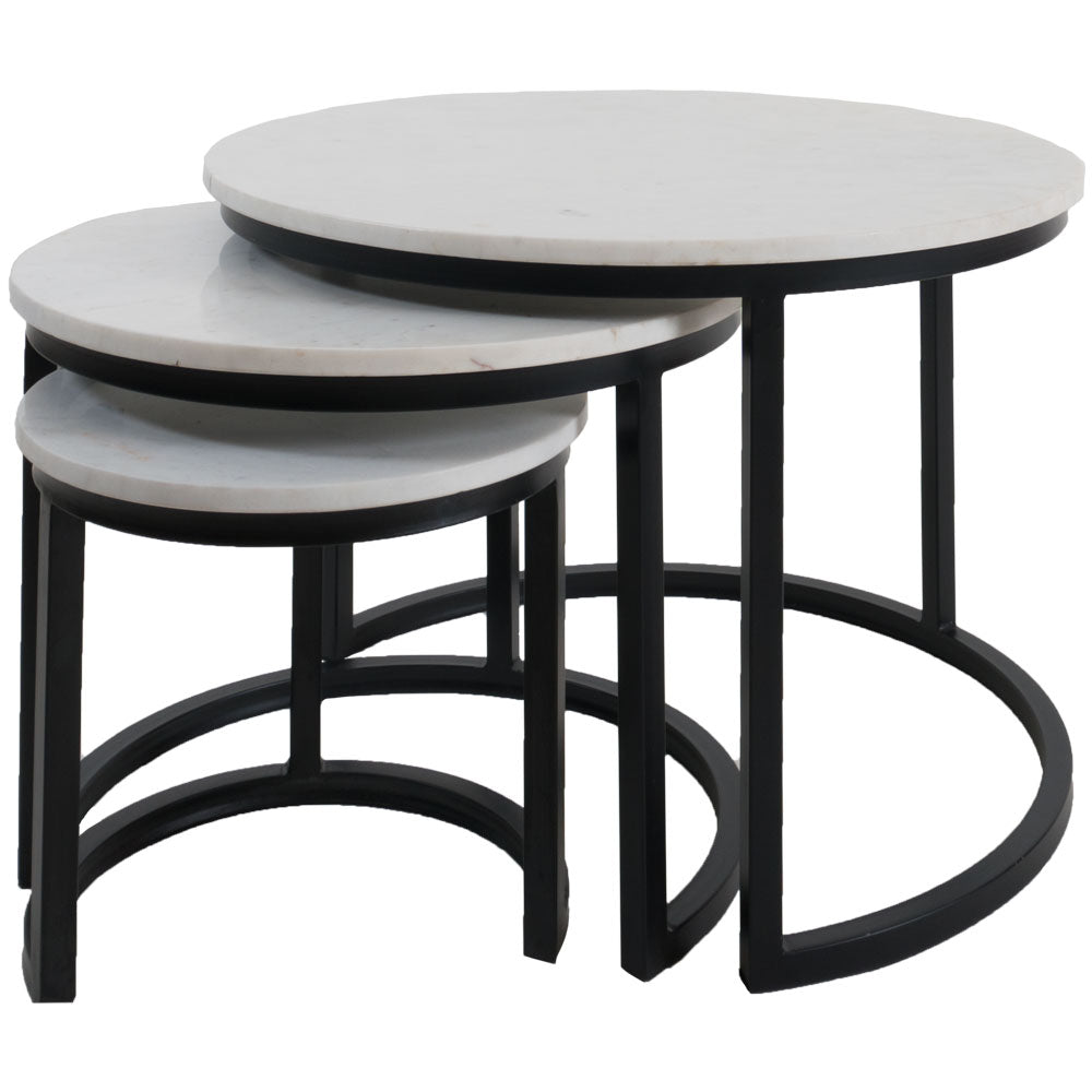 Coffee table Jasmin Marble - Set of 3 - White/Black