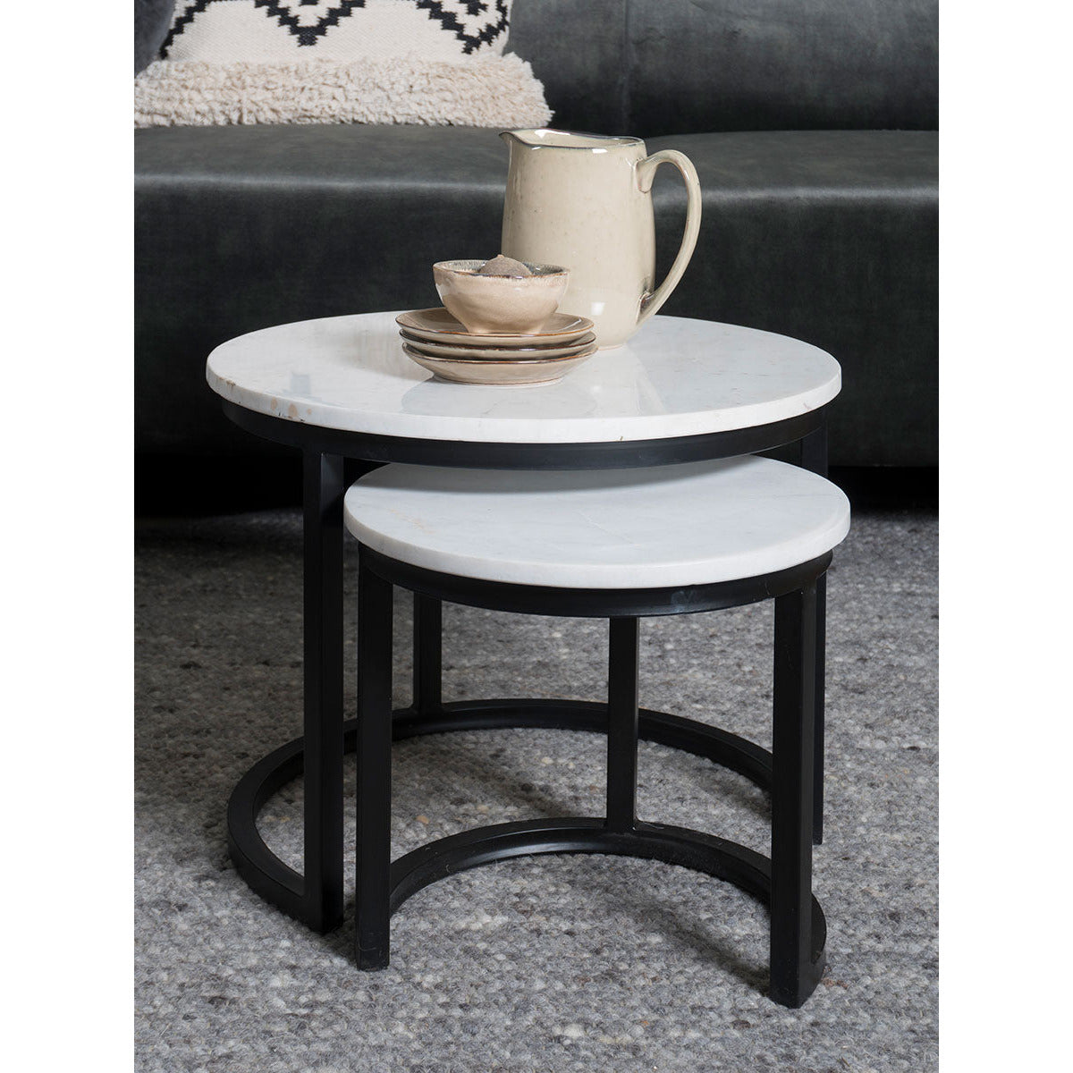 Coffee table Jasmin Marble - Set of 3 - White/Black