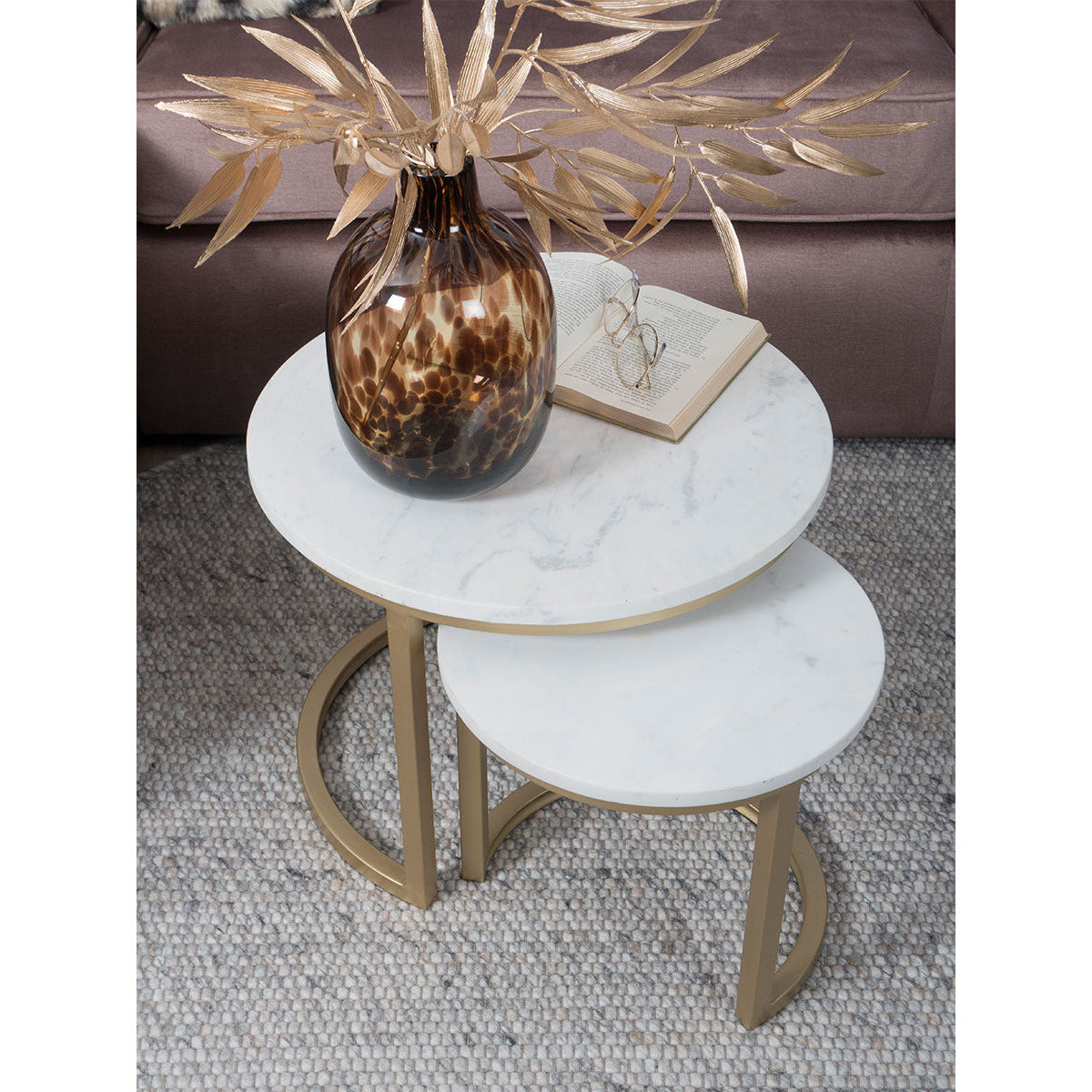 Coffee table Jasmin Marble - Set of 3 - White/Gold