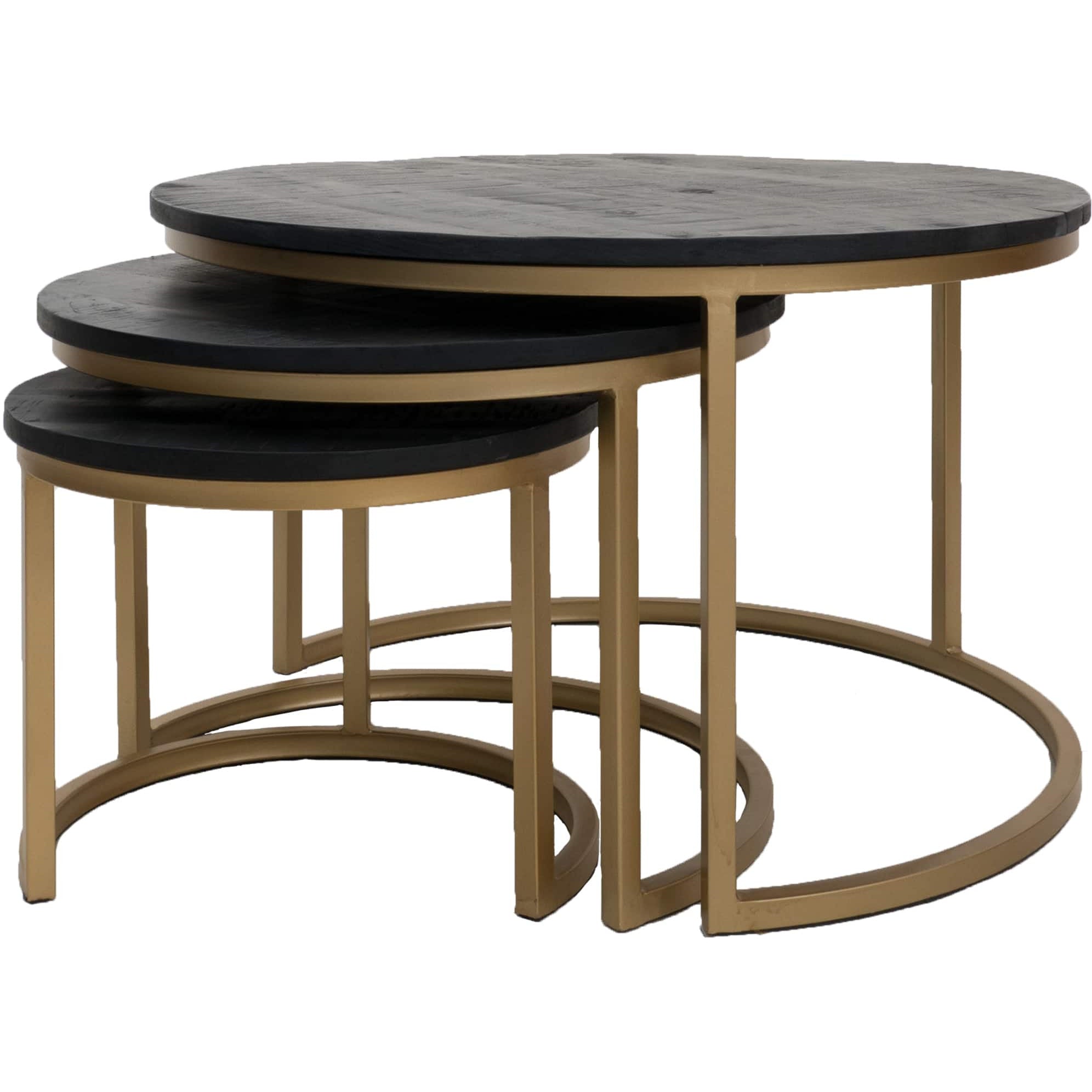 Coffee table Bart - Set of 3 - Black top - Gold base